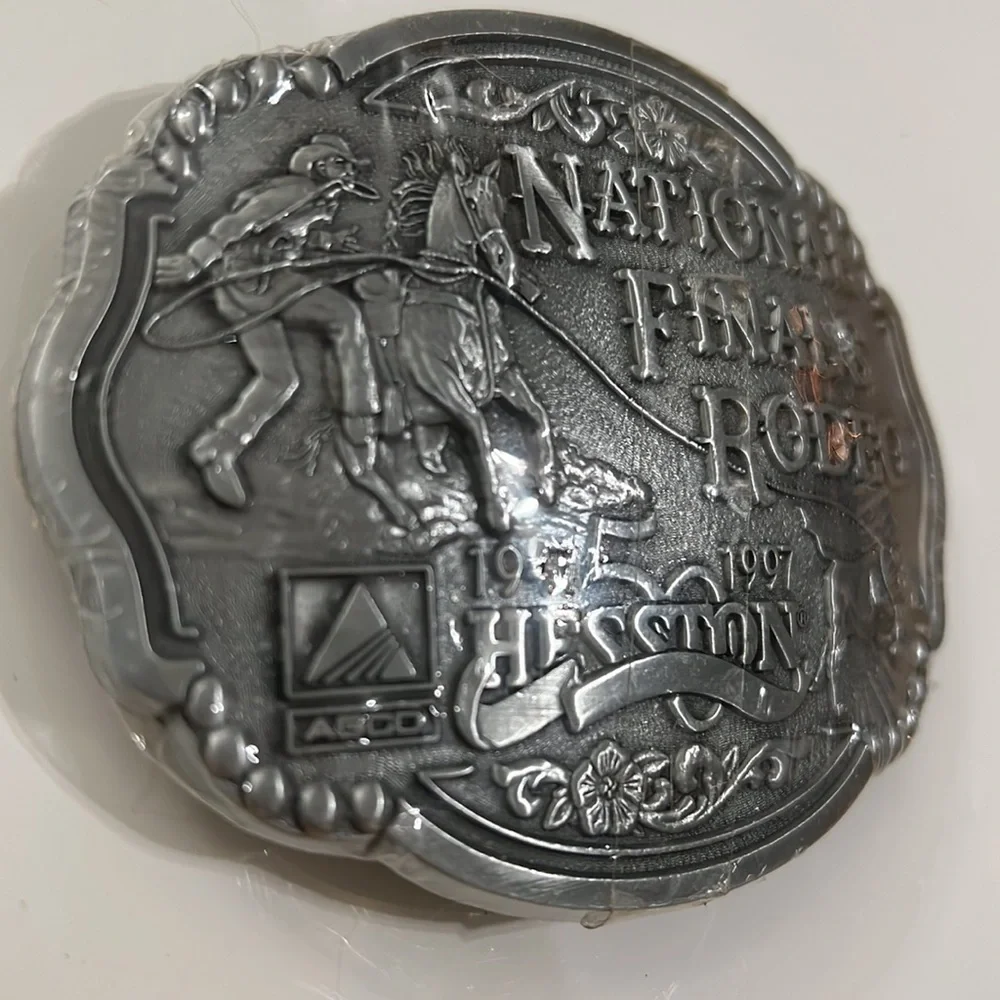 1997 Hesston National Finals Rodeo “50 Anniversary” Belt Buckle NEW Pewter - Picture 3 of 5